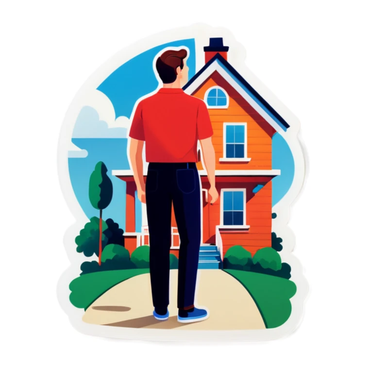 A man looks at two opposite houses with nice front yards sticker