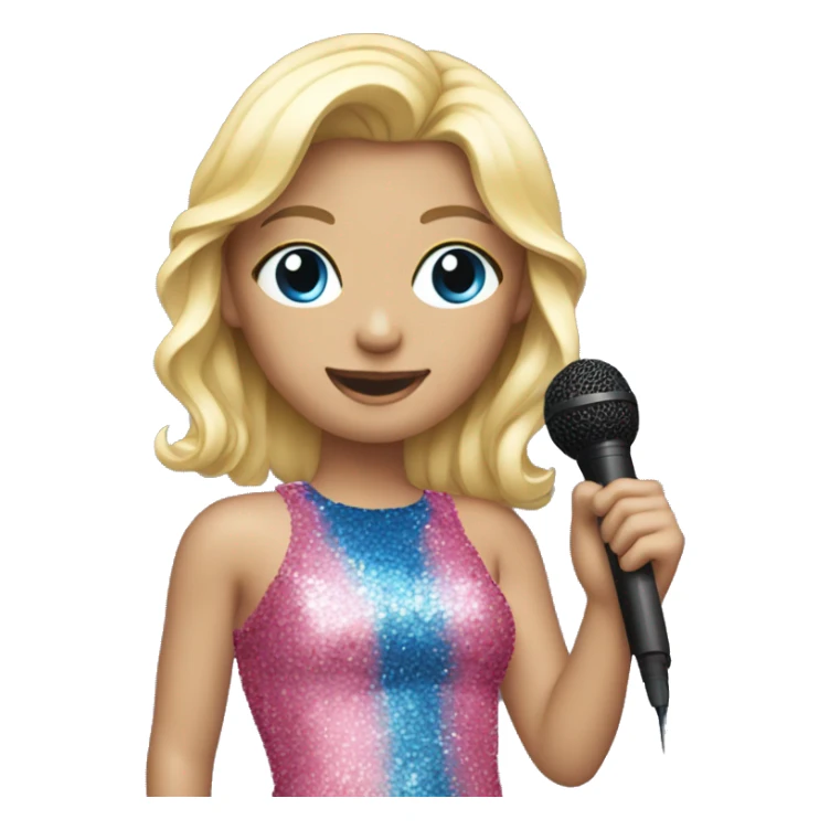 blonde girl with microphone and blue and pink sequin bodysuit sticker