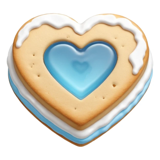 Realistic shortbread cookie in the shape of a heart with light blue jelly middle filling and sprinkled powder sugar on top. sticker