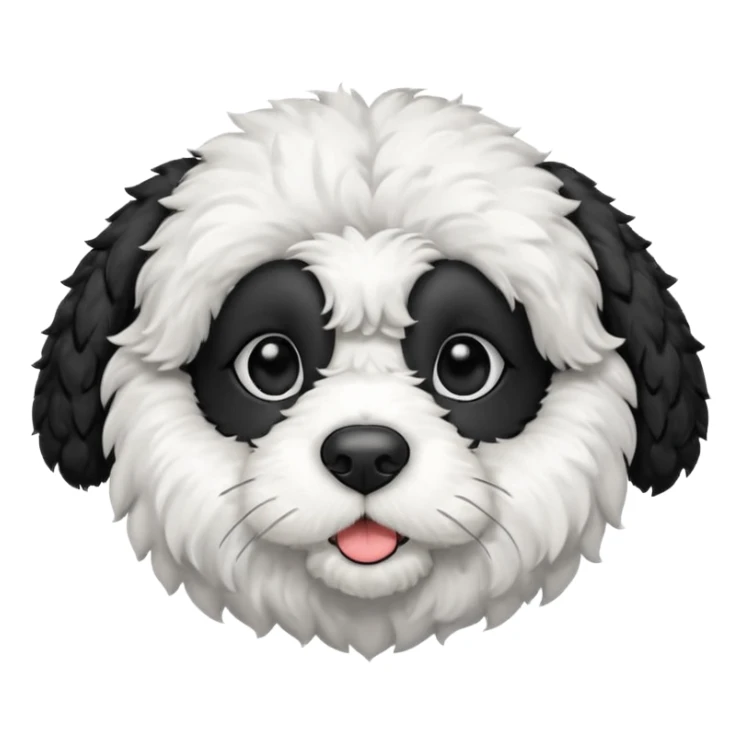 black and white cockapoo - give him a white chest, black ears, black top of the head, black fur covering his eyes, but then a white snout and a white patch of fur on his forehead  sticker
