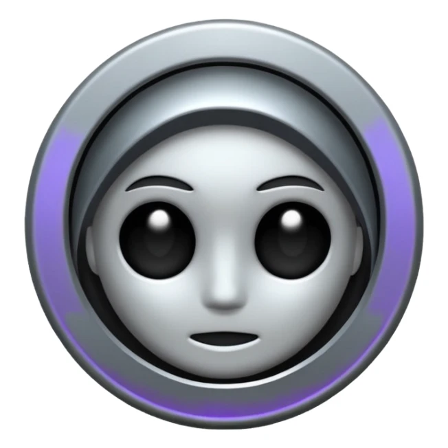 Minimalist broken halo, dark gothic iOS-style emoji, metallic silver, subtle glow, black background sticker