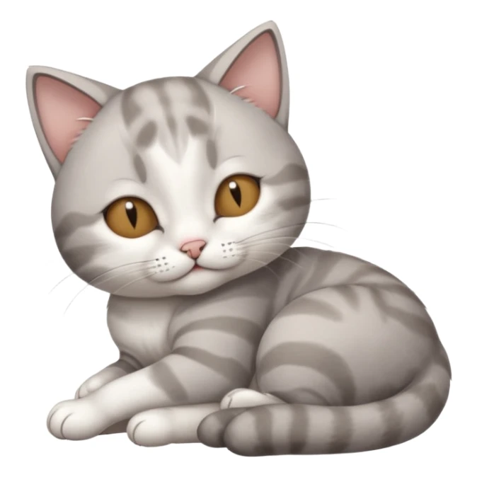 grey and white small cat with its eyes closed lying down with its paw curled and holding up his head sticker