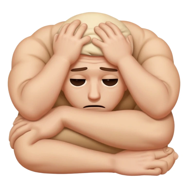 Scared man sitting curled up on himself, hidding his eyes sticker