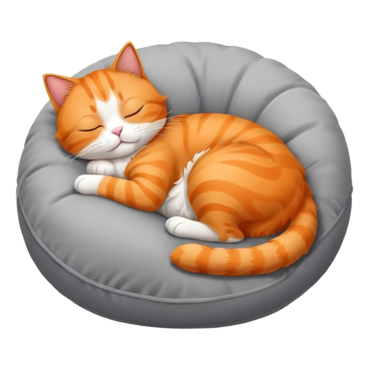 Orange cat with white belly laying down on gray pillow sleeping curled into a ball sticker