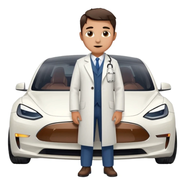 White tesla model 3 with a physician next to it sticker