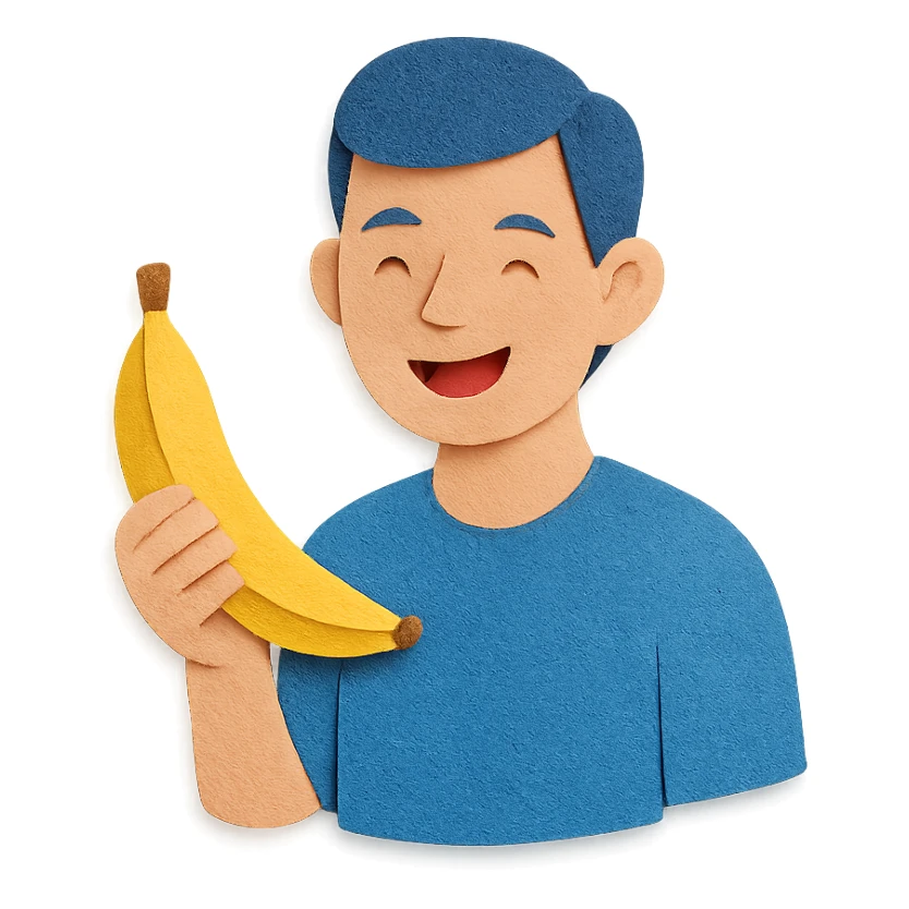 man with a banana in paper craft style sticker