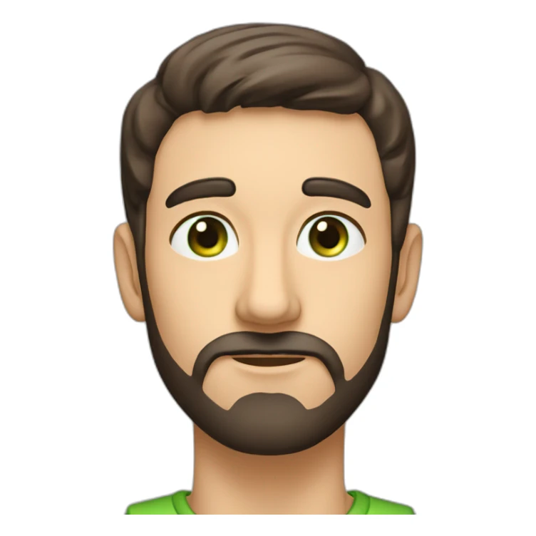 Male, thin face, dark brown beard 10cm long and reaching up to the nose, protruding ears, green eyes, cap. sticker