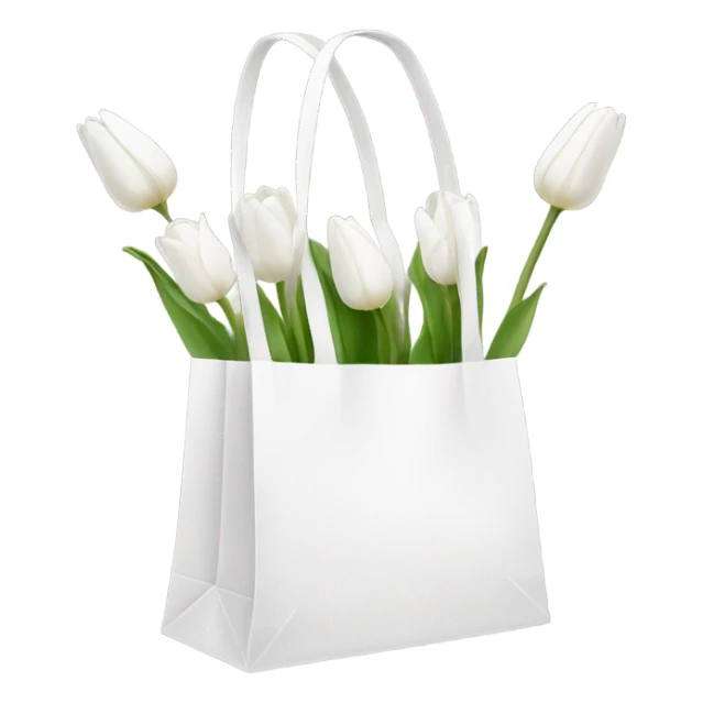 White shopping bag with white tulips sticker