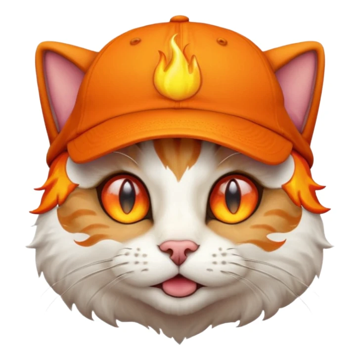 Cat with the flames in his eyes with a orange baseball hat on his head sticker