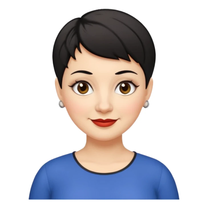 classic teacher emoji but fatter and with a black pixie cut, make her white and the pixy cut is pointy and dark brown and she is very fat sticker