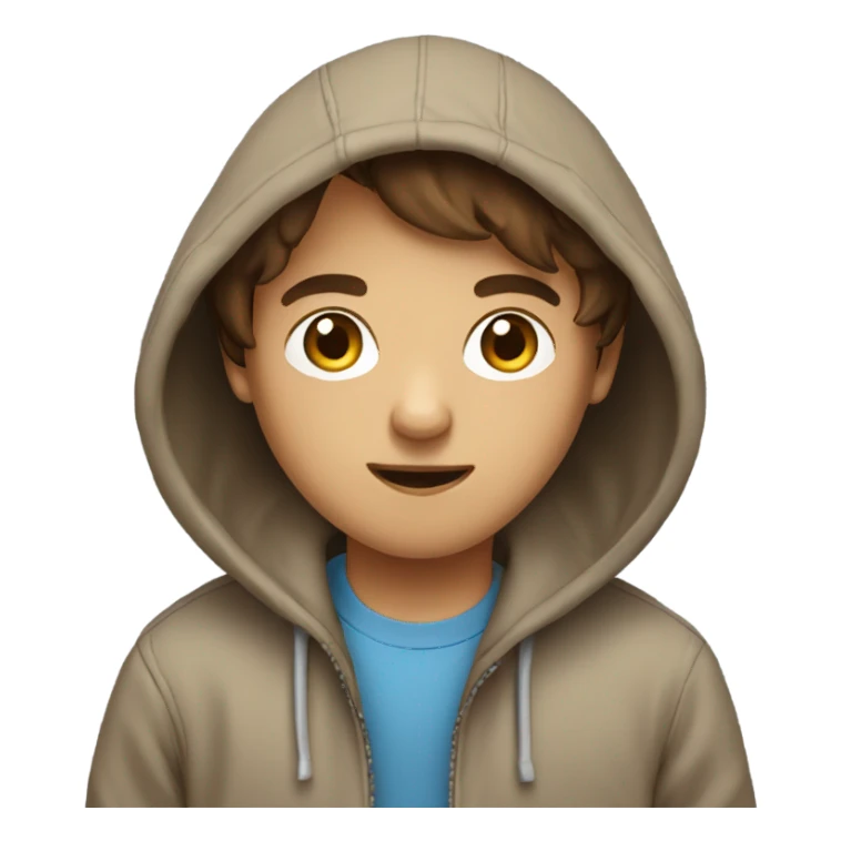 Brown haired boy wearing hoodie with a phone sticker