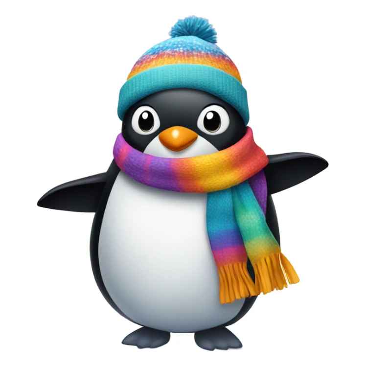 penguin wearing a scarf and hat in snow sticker