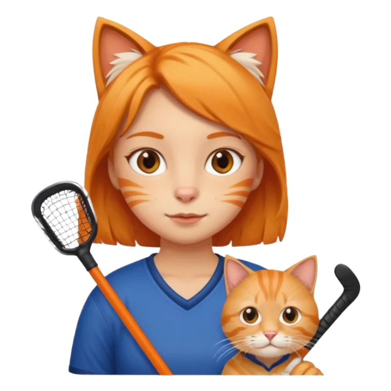 girl cat holding hockey stick sticker