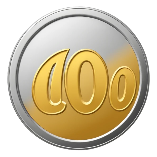 silver coin with the number 100 clearly written on it, all silver color, simple emoji style sticker