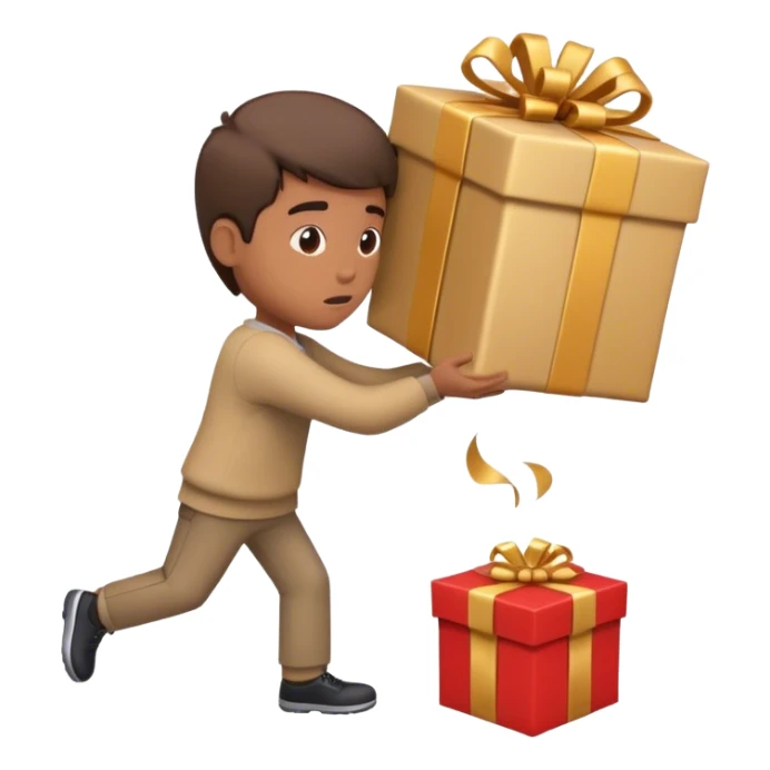 A person shaking their head and pushing away a present sticker