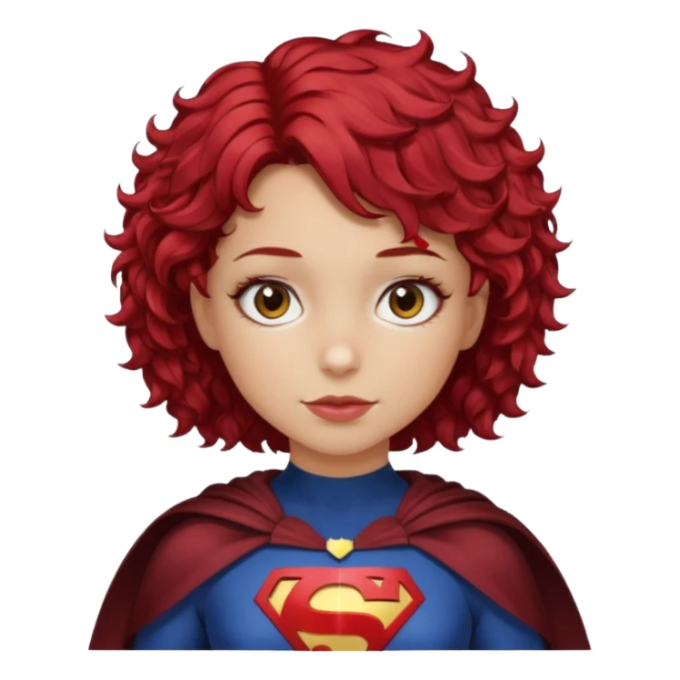 girl with short curly cherry red hair. Brown eyes. Superhero sticker