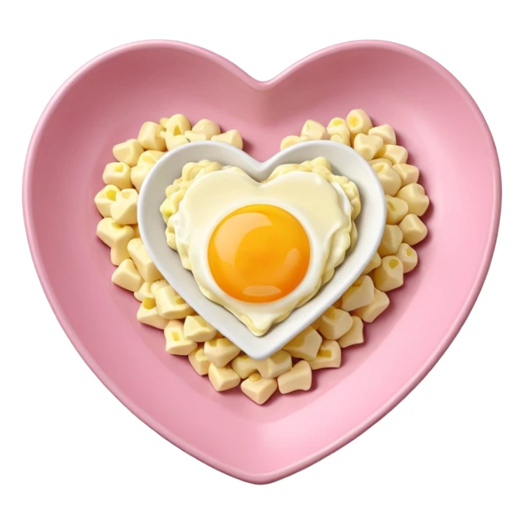 egg salad in a light pink heart shaped plate sticker