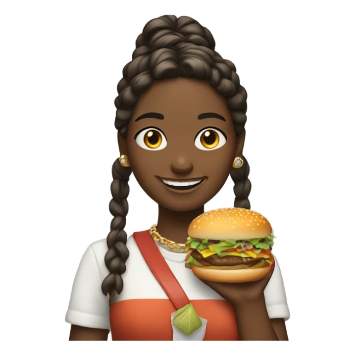 smiling girl with jewelry hamburger sticker