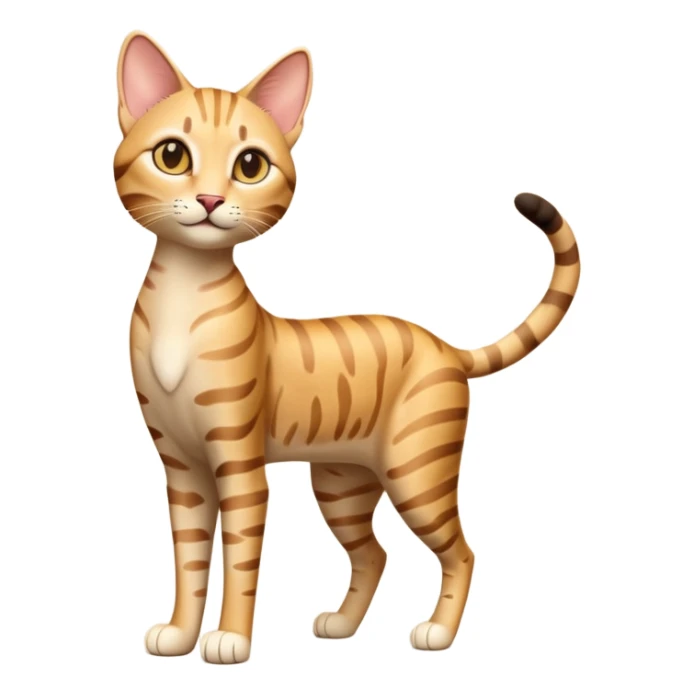 A 3D cartoon golden tabby Savannah cat with elegant long legs, gentle stripes, dynamic pose, cinematic Memoji-style lighting. full body or half body. sticker