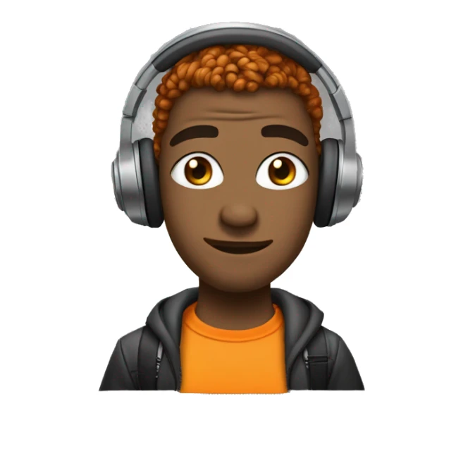 a meme creator with funky outfit wearing wirless headphones and orange highlights on hair sticker