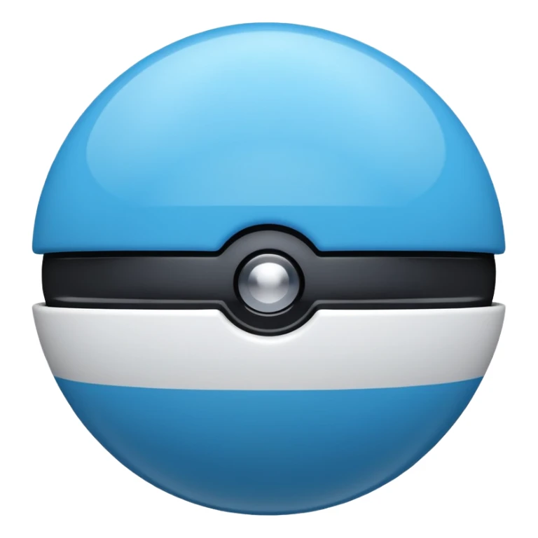 blue pokeball emoji, top half is a more saturated blue, bottom half is white, black stripe, with a white sheen, with a reflective surface sticker