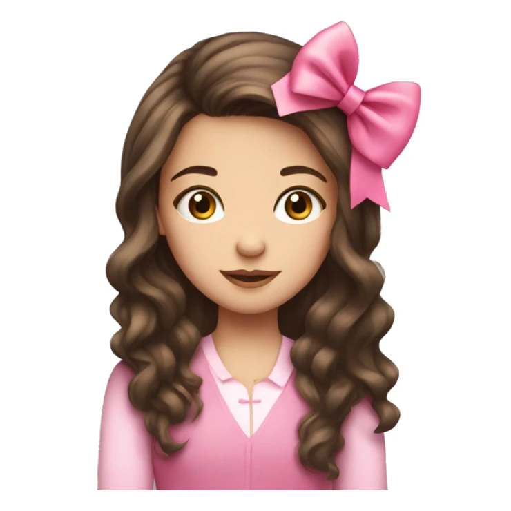Cute brunette girl with long hair and pink bow sticker