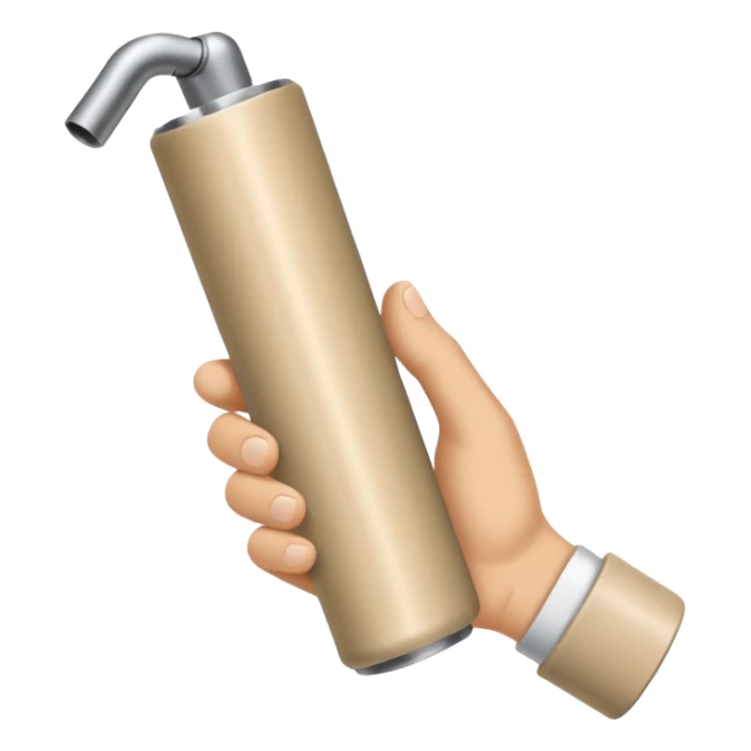 one single beige skin colored hand holding a cylindrical tube sticker
