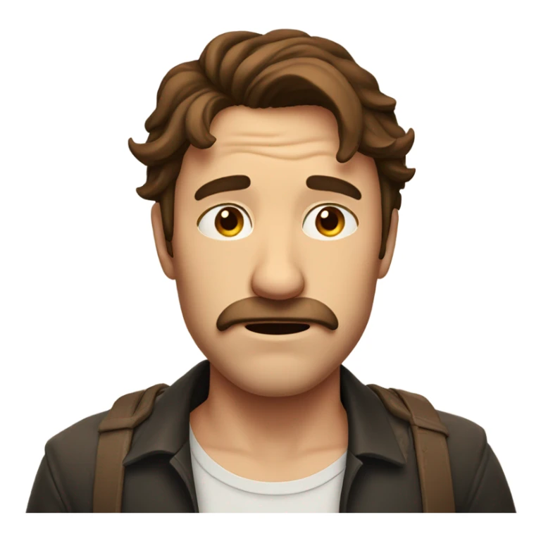 Man with brown hair and mustache crying red sticker