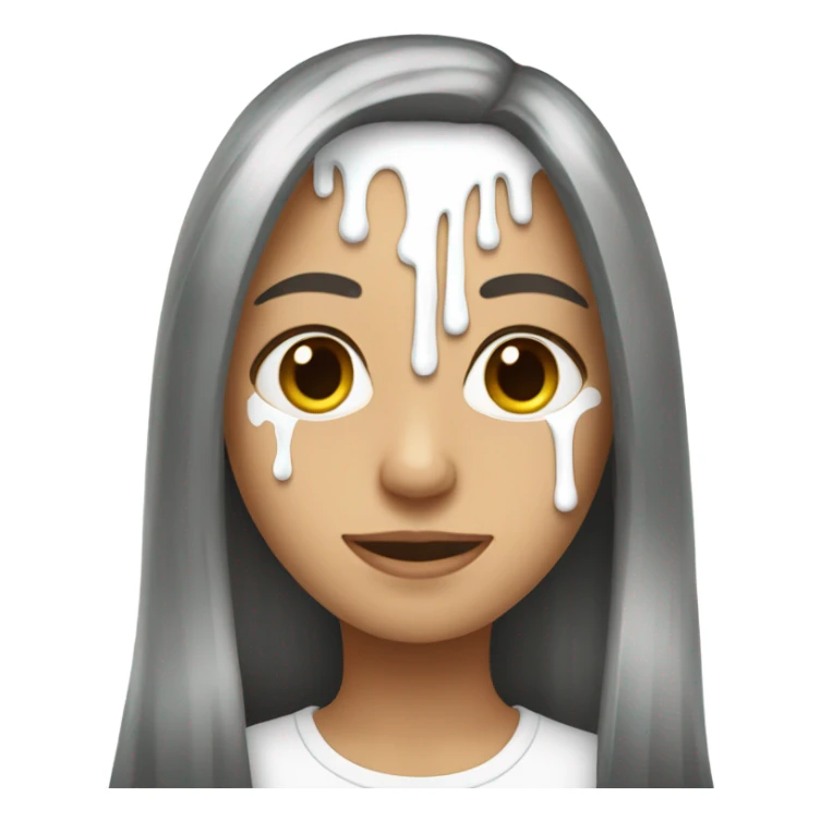 Drip White paint from face long brunette hair with highlights sticker