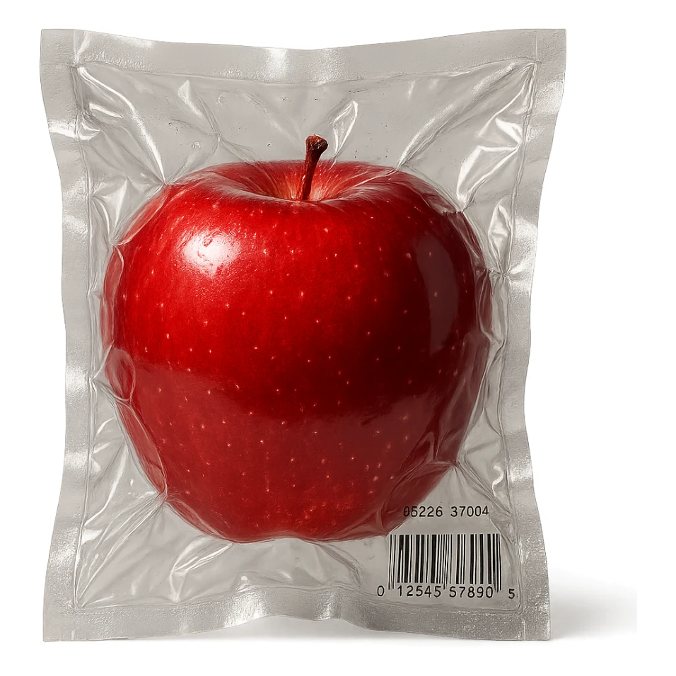 shiny apple in vacuum-sealed style sticker