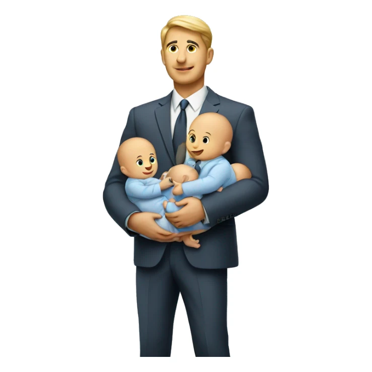 A businessman holding two babies, one in each arm.  sticker