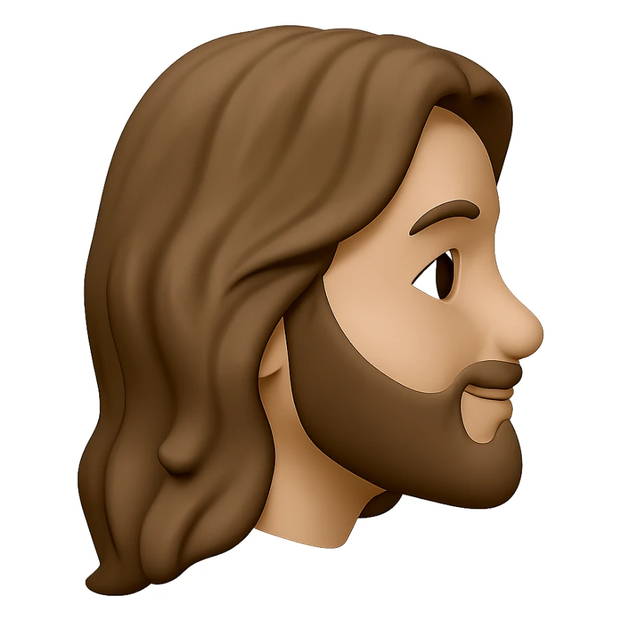 Create a side profile view of the Jesus head emoji style with a gentle smile. Maintain the emoji style characteristics and colors consistent with the original image. sticker