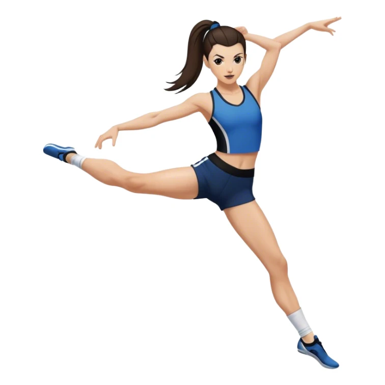 Melanie chisholm with a dark brown high ponytail wearing athletic attire doing a high kick sticker