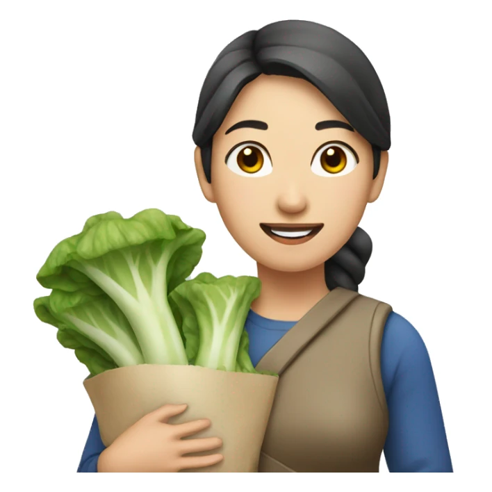 An asian woman holding cabage sticker