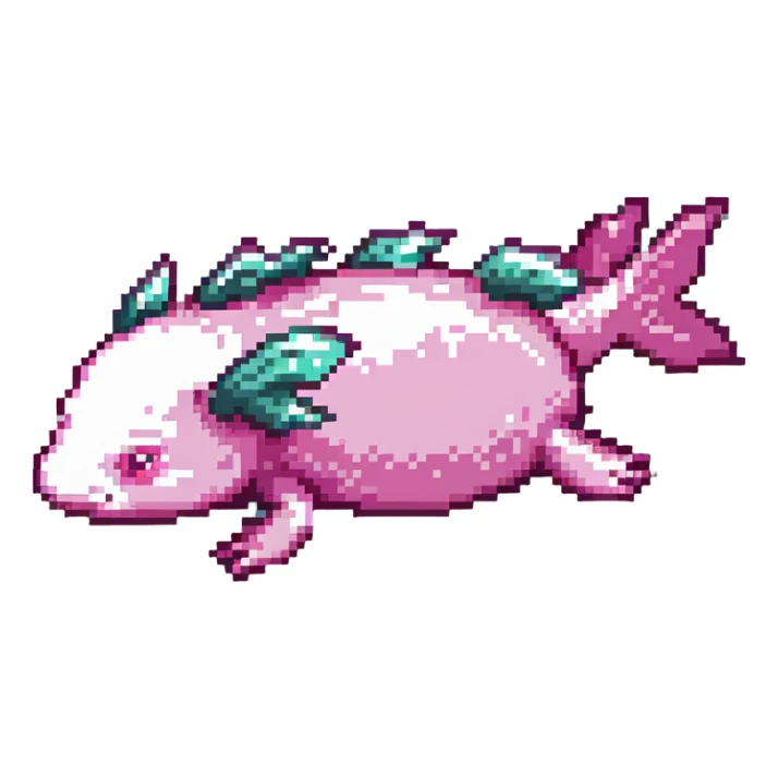 pink Minecraft axolotl, authentic blocky style and proportions, pixel art sticker
