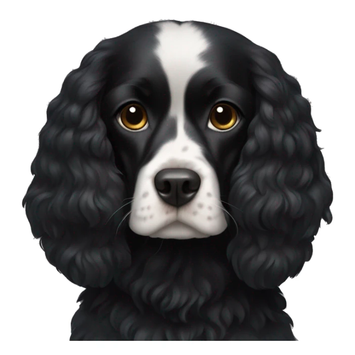 Small completely black king spaniel with black fur on his whole face and white fur on chest sticker