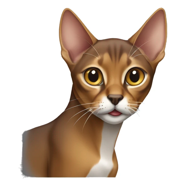 A grey and brown Abyssinian cat with a left canine tooth sticking out from the side more than the right one sticker