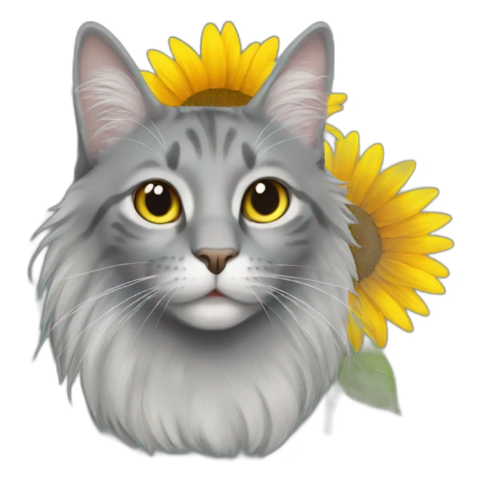 Long hair grey cat with Sunflower sticker