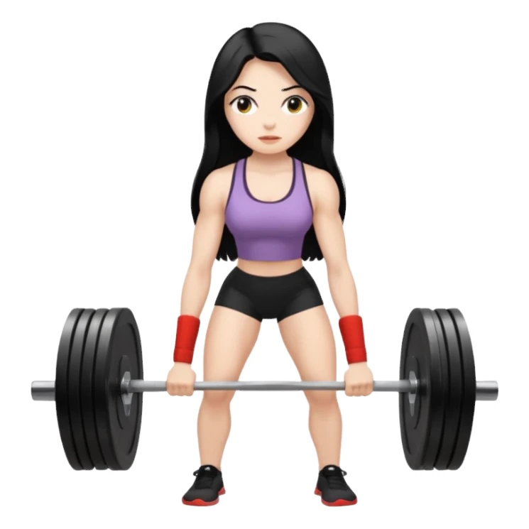 pale girl with long black hair deadlifting sticker