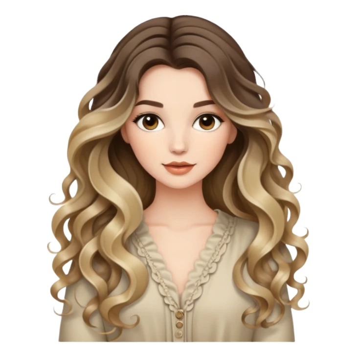 beautiful brunette with blondish balayage white female with flowing soft curls, very long hair  and stylish outfit  sticker
