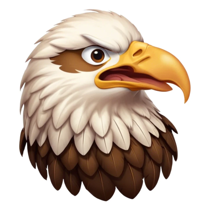 Cinematic Cute Yawning American Eagle Portrait Emoji, Head tilted slightly with a dramatic, wide-open yawn, showcasing a stately form with gently drooping feathers and sleepy, half-closed eyes, Simplified yet irresistibly adorable features, highly detailed, glowing with a soft, cozy majestic glow, high shine, relaxed yet expressive, stylized with a dash of whimsical aerial charm, soft glowing outline, capturing the essence of a drowsy yet affectionate American eagle that appears ready to stretch out for a nap! sticker