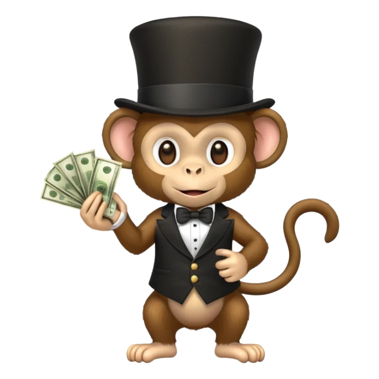 Monkey holding money with a top hat sticker