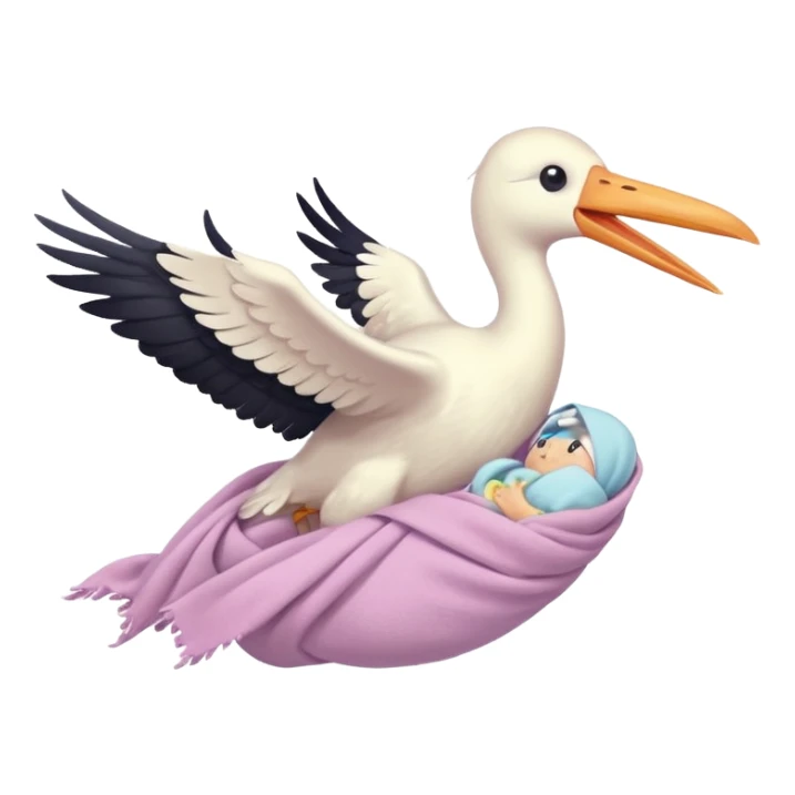 Stork flying with a human baby wrapped in a blanket  sticker