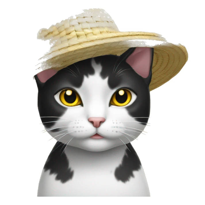 Chinese straw hat black and white cat with yellow eyes sticker