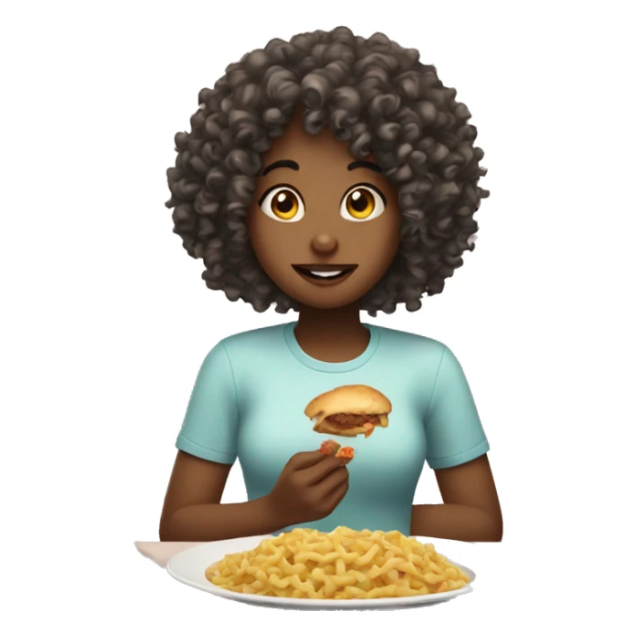 Curly hair girl eating food  sticker