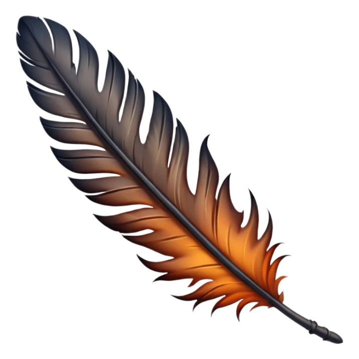 iOS emoji, dark fantasy feather, burned edges, ember glow, soft shadow, minimal sticker