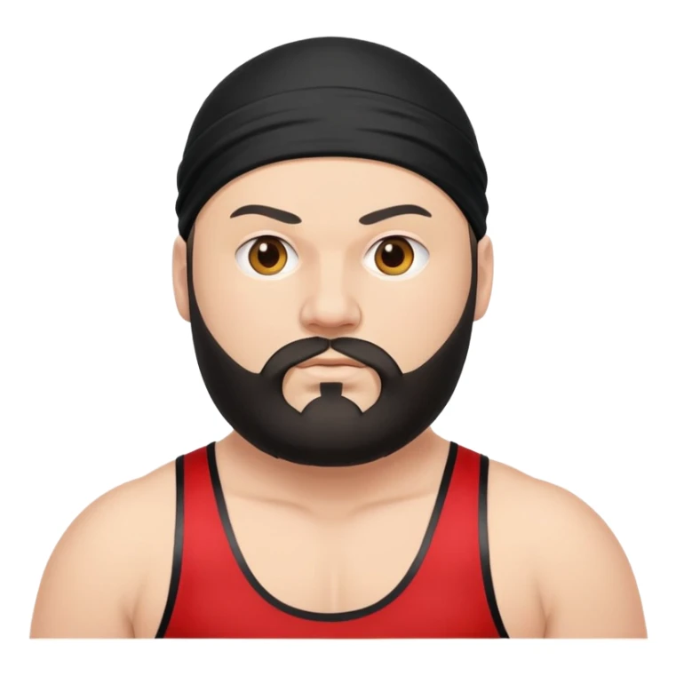 White skin fat guy with black durag and black beard in a red and black wrestling singlet sticker