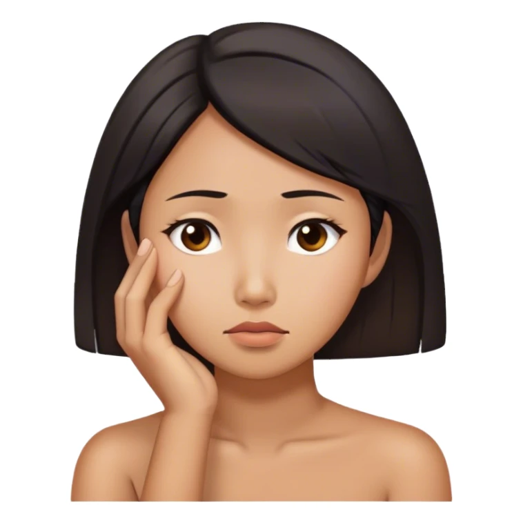 Asian woman worried while resting her chin on her right hand sticker