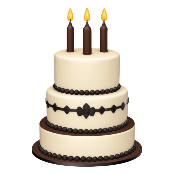 white birthday cake with black decorative accents, no text sticker