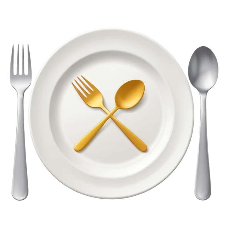 A clean and simple emoji-style icon: A round dinner plate with fork and knife on each side, symbolizing team meal. Minimal details, flat bright colors, emoji-like design. sticker